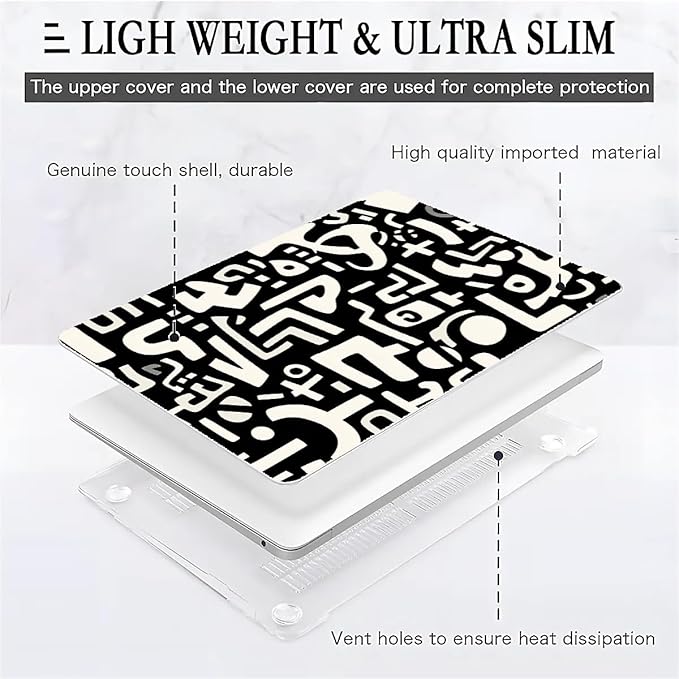 Compatible with MacBook Air 13.3 13.6 Inch Case 2022 2021 2020 2019 Plastic Hard Shell Case Cover,13.3 Pro(A1706/A1708/A1989/A2159/A2289/A2338), Black and White Letters
