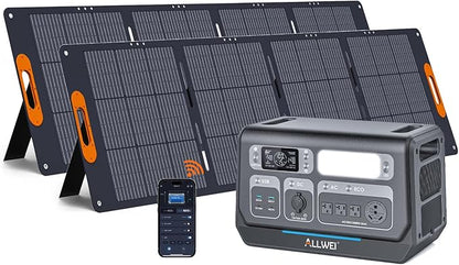 ALLWEI LiFePO4 Solar Generator 2400W with 2x 200W Solar Panels, 2048Wh Portable Power Station, Fast Charge in 1.5H, 4 AC Outlet, Home Battery Backup for RV Outdoor Camping Emergency Power Outage