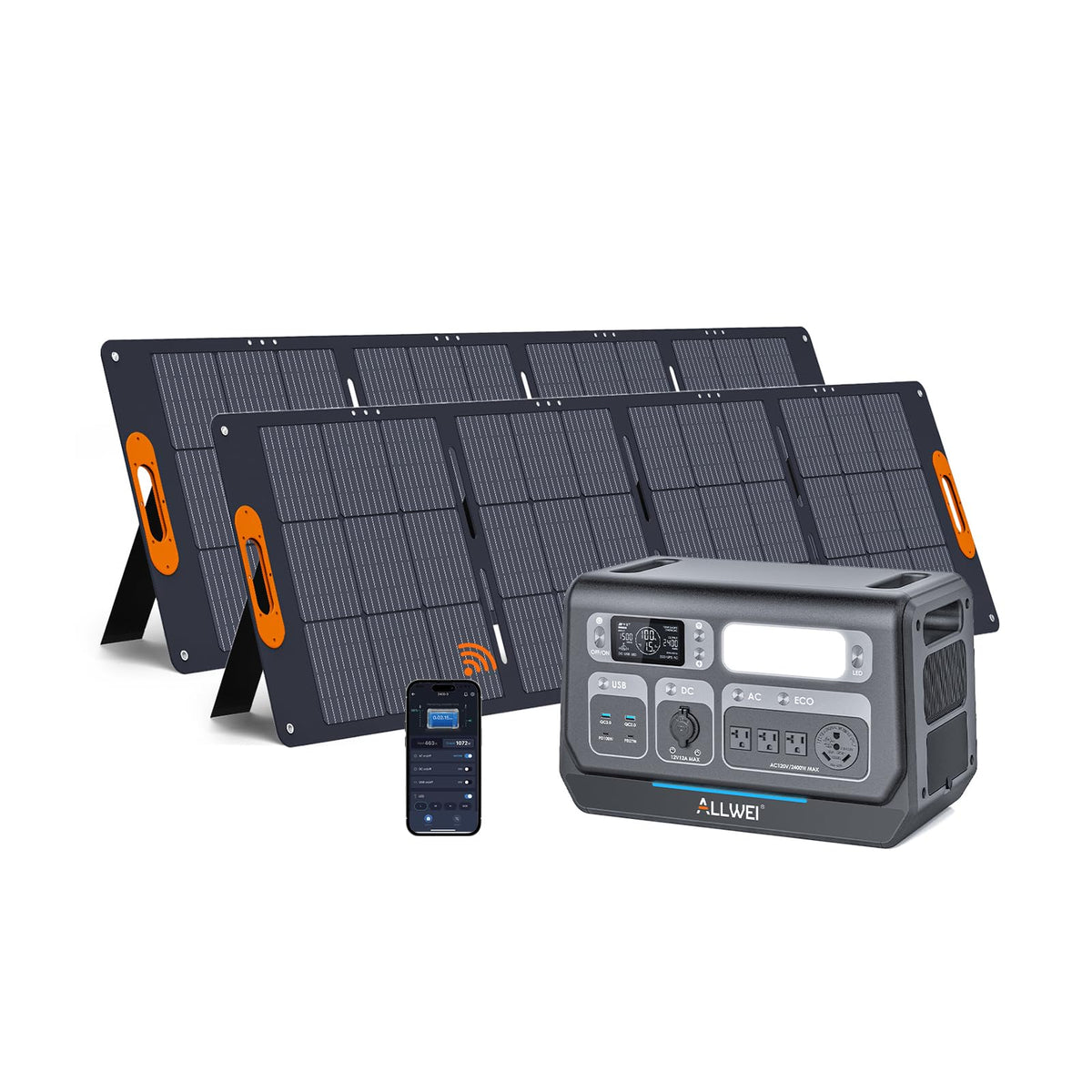 ALLWEI 2400W LiFePO4 Power Station, 2048Wh Solar Generator with 1500W AC Charging &1200W Solar Charging, Expandable to 10.24kWh, with Pure Sine Wave AC Outlets for Home Backup, Power Outages & Camping