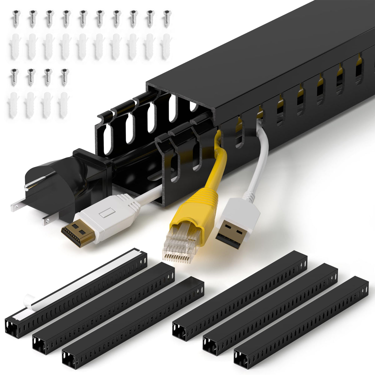 ZhiYo 2"H x 2.4"W Cable Management Raceway, 95in Under Desk Channel, Black