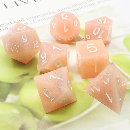 Haxtec Sharp Edge Dice Pink Resin DND Dice Set with Case Glitter Polyhedral D&D Dice for TTRPGs Compatible with Dungeons and Dragons DND Gift-Pink Silver Glitter