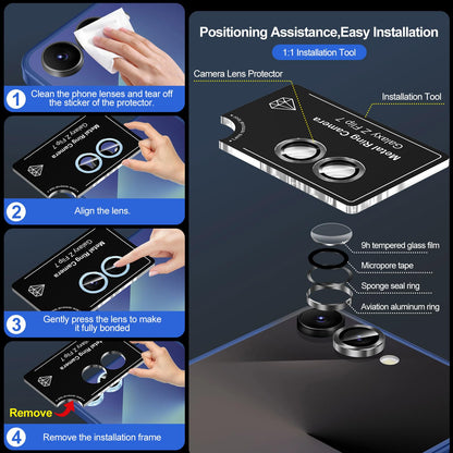 Avocase for Samsung Galaxy Z Flip 7 Camera Lens Protector, Individual Metal Ring Tempered Glass Lens Cover, [Strong Adsorption] Scratch Resistant Ultra-Thin HD Clear Lens Cover, 1 Set-Black
