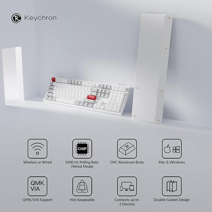 Keychron Q6 Pro Full Aluminum RGB Wireless/Wired Custom Mechanical Keyboard for Mac Windows Linux, Full-Size QMK/VIA Programmable Knob KSA Double-Shot PBT Keycaps Hot-Swappable K Pro Red Switch-White