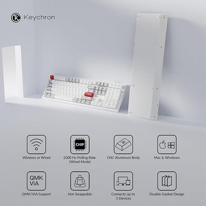 Keychron Q6 Pro Full Aluminum RGB Wireless/Wired Custom Mechanical Keyboard for Mac Windows Linux, Full-Size QMK/VIA Programmable Knob KSA Double-Shot PBT Keycaps Hot-Swappable K Pro Red Switch-White