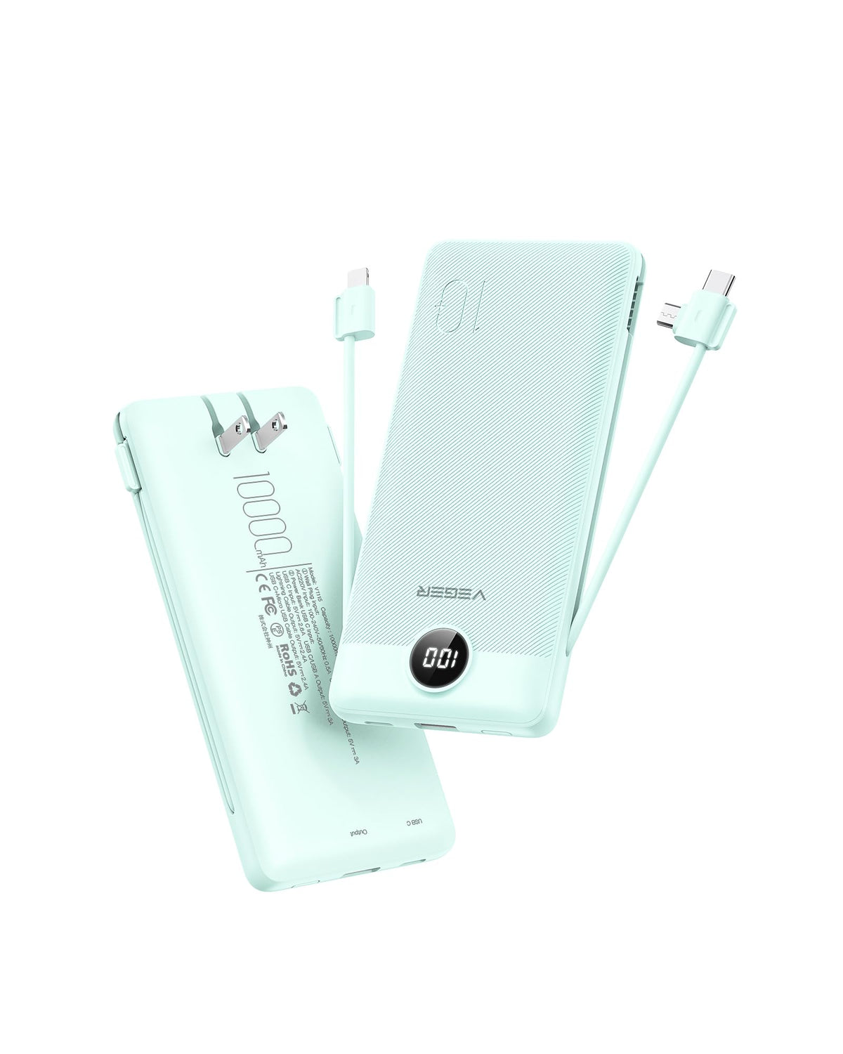 VEGER Portable Charger for iPhone, Power Bank Built in Cables and Wall Plug