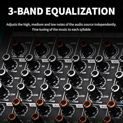 Depusheng MX8 8 Channel Sound Mixer Audio Mixing Console 48V 256DSP Professional USB PC Play Record Podcast Live Broadcast (US MX8)