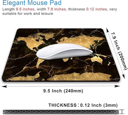 IMAYONDIA Square Mouse Pad, World Map Mouse Pad, Black Gold Marble Mousepad, Non-Slip Rubber Mouse Pad, Vintage Map Design Mouse Pads for Office, Work, Men, 9.5 x 7.9 Inch