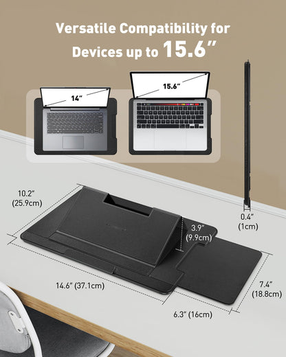 AboveTEK Adjustable Laptop Lap Desk, 3 Ergonomic Angles, PU Leather Non-Slip Surface, Heat Shield, Retractable Mouse Pad, Portable Laptop Lap pad Workstation for Bed, Sofa, Travel