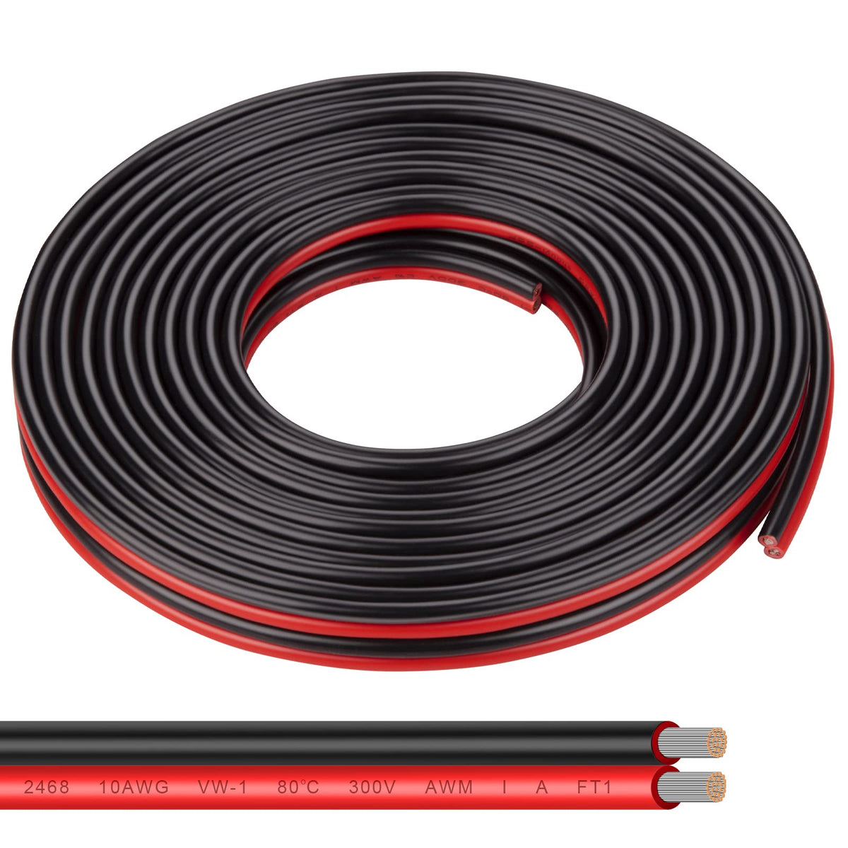 Shirbly 10 Gauge Wire 10FT Tinned Copper Wire - 2 Conductor Parallel Wire Insulated Stranded Wire for Solar Panel Car Audio Automotive, Low Voltage Electrical Wire for LED Lighting (10AWG 10FT)