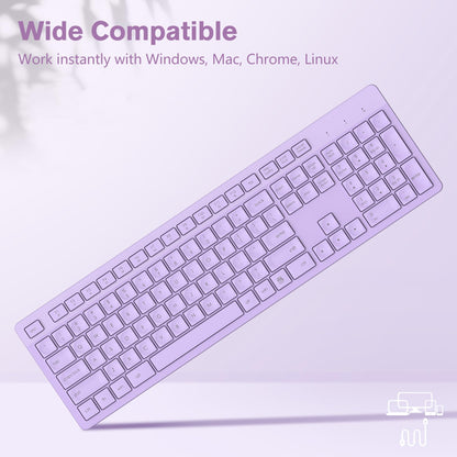 LeadsaiL Purple Wireless Keyboard, 2.4GHz Full-Sized Ergonomic Computer Keyboard, Cordless Noiseless Keyboard,12 FN Shortcuts for Windows MacOS Laptop Computer
