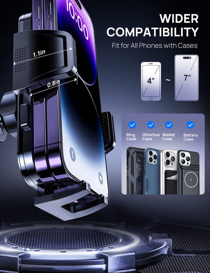 Air Vent Car Phone Holder, Adjustable Wide Clamp, Metal Hook, Anti-Shake