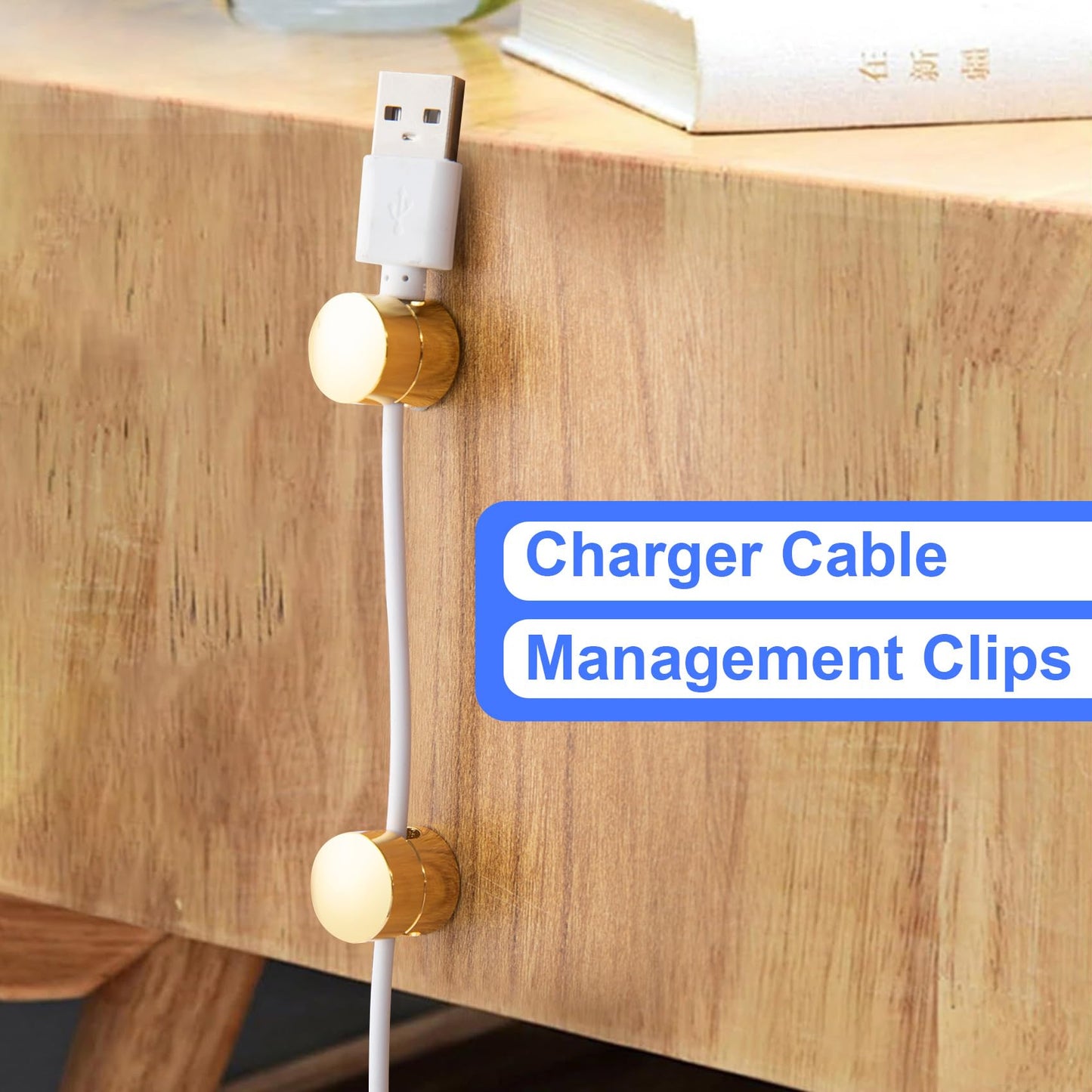 SmallCat 3 Sets Charger Holders for Cords, Gold Metal Cord Holder for Desk