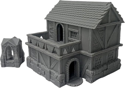 Paintable Tabletop Miniature Little Town Building Terrains Compatible with RPG War Games - 18mm Scale Dioramas Building Set Scenery with Medieval Architecture Style by HAUTICO (HVillageHouses7-1)