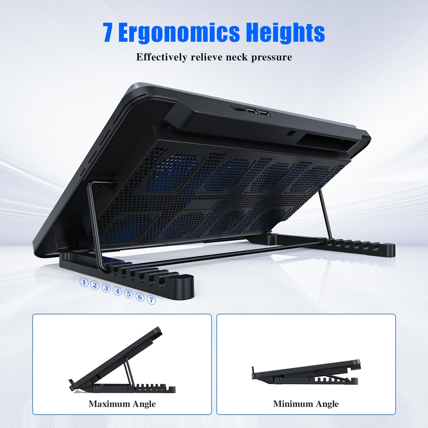 LIANGSTAR Laptop Cooling Pad, Laptop Cooler with 8 Quiet Fans for 12-17 Inch Gaming Laptop Fan Cooling Pad Stable Stand 7 Height & Wind Speed Adjustable, 2 USB Port & Phone Holder