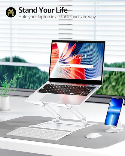 Urmust Laptop Notebook Stand Holder Adjustable Ultrabook Stand Riser Portable Compatible with MacBook Air Pro HP Dell XPS Lenovo All laptops 10-15.6"(Silver)