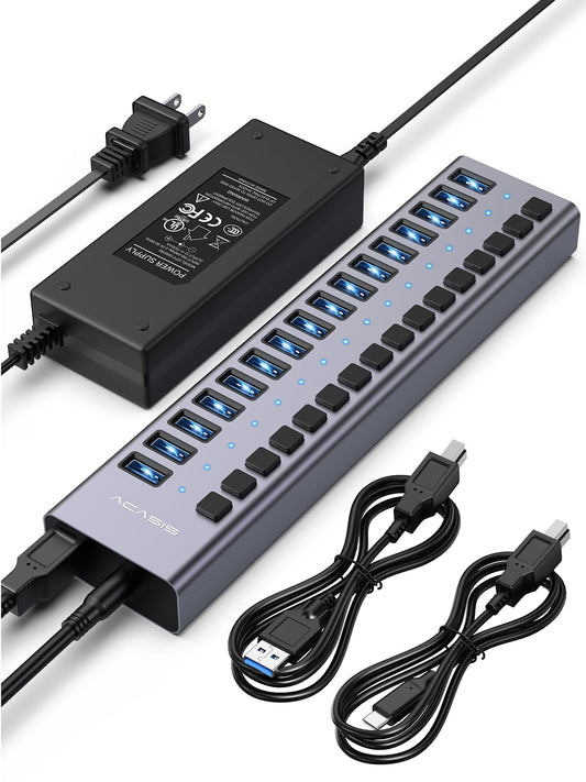 ACASIS Powered 16 Ports USB 3.2 Hub, 10Gbps Data Transfer, 96W Adapter