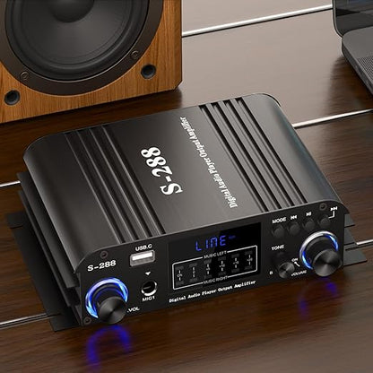 Facmogu S-288 4 CH Bluetooth 5.0 Home Audio Amplifier, RMS 45Wx4, Max 600W HiFi Stereo Power Amplifier USB, SD, FM Class D Speaker Amp for Home Theater Karaoke, with Power Adapter & Remote Control