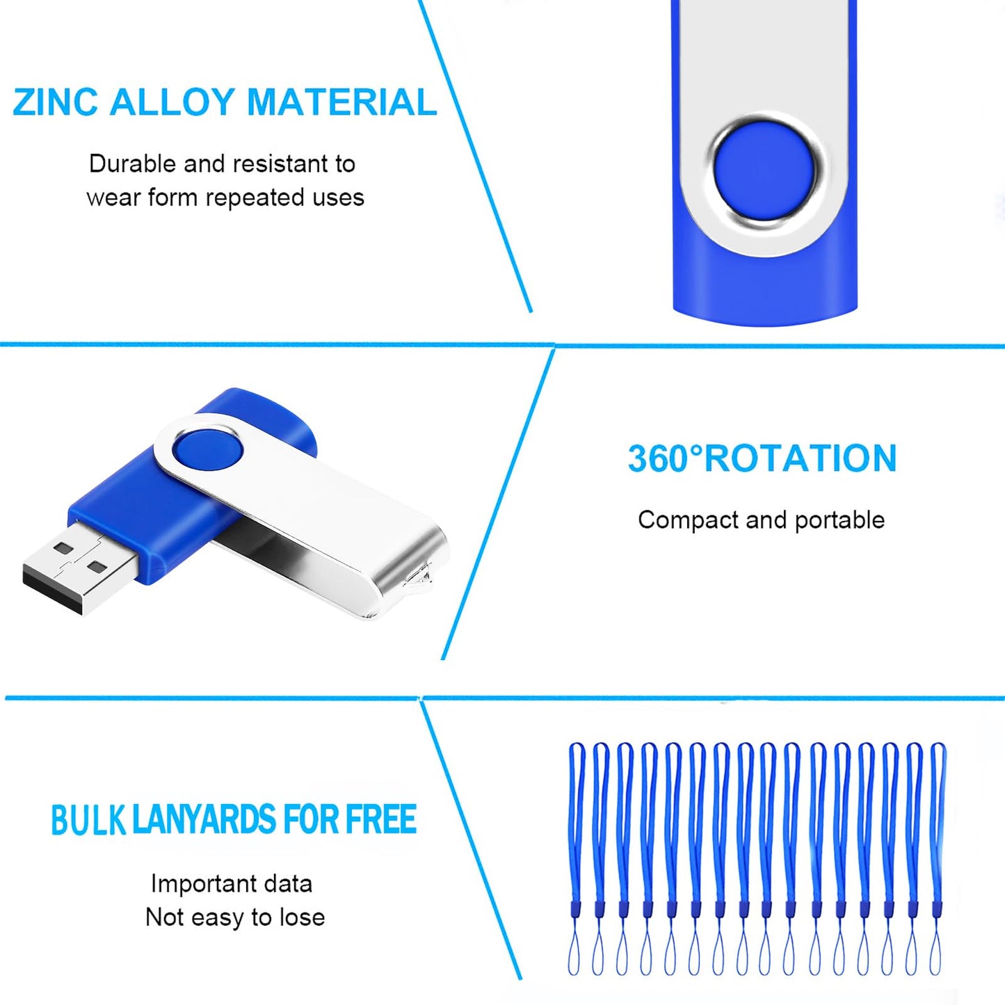 256MB Bulk Flash Drive 100 Pack EASTBULL FAT32 USB 2.0 Drive Pack (Blue)