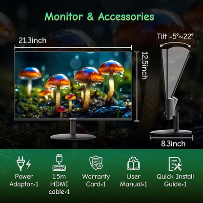 SANSUI Computer Monitor 24 inch IPS Eye Care 1080P Display HDMI,VGA Ports with 178° Viewing Angle/Frame-Less/Tilt/VESA Compatible for Office and Home