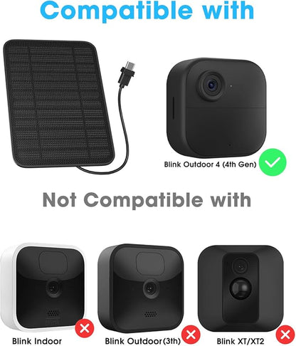 5W Solar Panel for Blink Camera Outdoor, Solar Panel Charger with Battery Compatible with New Blink Outdoor 4 (4th Gen) Camera, with 13.1ft Cable, IP65 Weatherproof, Includes Secure Wall Mount, 2 Pack
