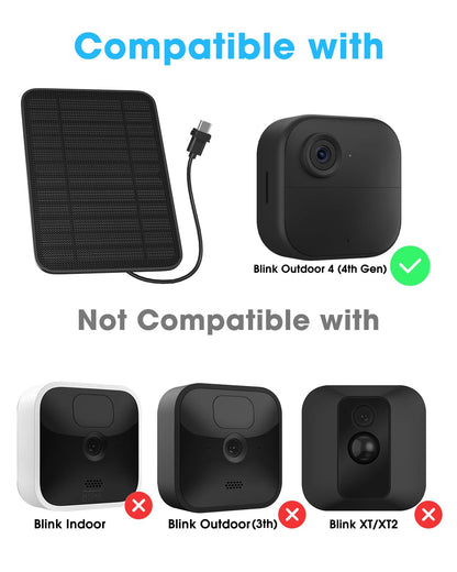 5W Solar Panel for Blink Camera Outdoor, Solar Panel Charger Compatible with Blink Outdoor 4 (4th Gen) Camera, Solar Panel w/Battery for Blink Camera, 9.8ft Cable Rubber Plug IP65 Waterproof, 2 Pack