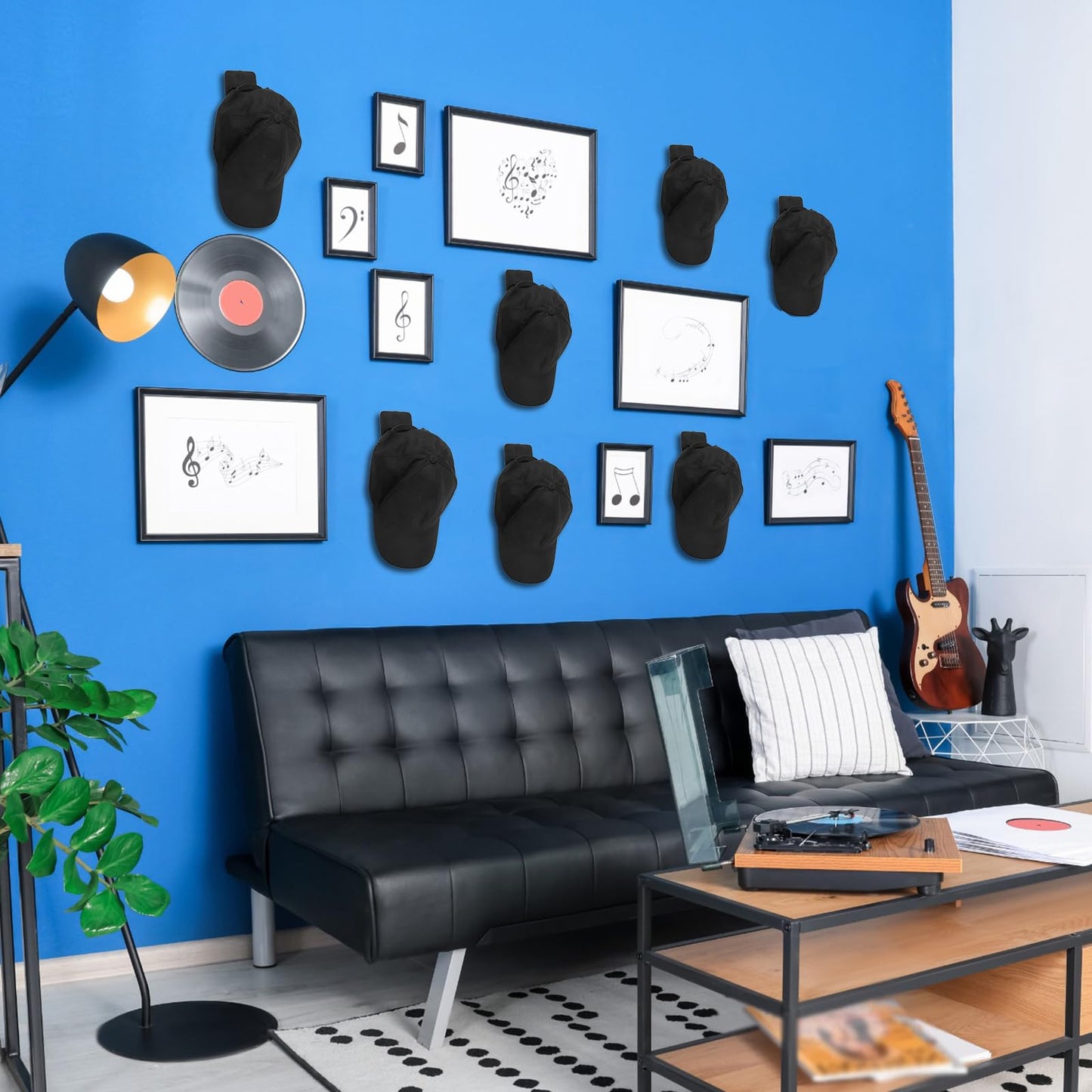 Wonderjune 60 Pcs Headphone Wall Hangers Adhesive Gaming Headset Holder Hooks for Wall Mount Strong Universal Stand Hooks for Most Headphone Controller, Hat, Baseball Caps, Door, Closet (Black)
