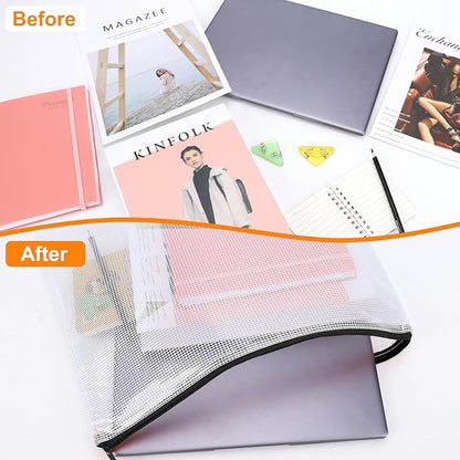 20pcs Plastic Mesh Zipper Pouch Bags, A3 17x12 Inches Extra Large Zipper Bags, Reusable Zipper Pouches for Classroom Office Supplies Organizing, Puzzles & Games, Board Game Organization