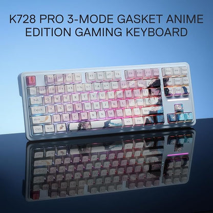 Redragon K728 PRO SE 80% 87 Keys Wireless Gasket RGB Gaming Keyboard, 3-Mode Anime Mechanical Keyboard w/Hot-Swap South-Facing LED Socket, 5-Layer Noise Dampening, Custom Hi-Fi Linear Switch