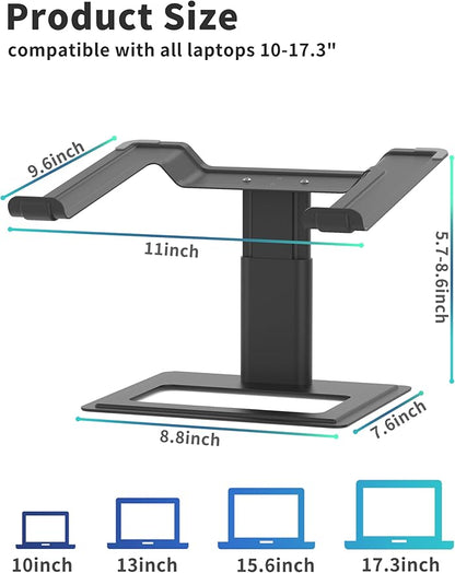 SOUNDANCE Adjustable Laptop Stand for Desk, Computer Stand, Ergonomic Laptop Riser Holder Compatible with 10 to 17.3 Inches Notebook PC Computer, Aluminum Black