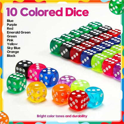 100 Pieces Colored Dice Set, Standard Bulk Colors Dices, Classroom Dice, Translucent 6 Sided Games Dice for Board Games, Parties, Classroom Math Games