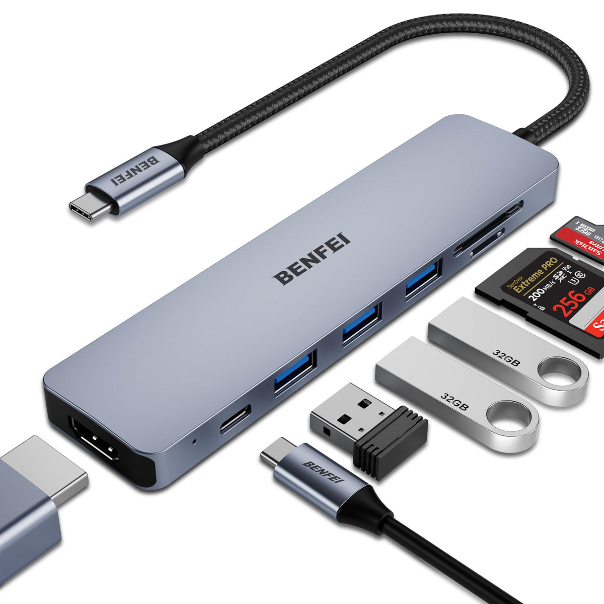 BENFEI 8-in-1 USB C Hub with Secure Clamp – Features 4K@60Hz HDMI, Gigabit Ethernet, 100W PD, 10Gbps 1x USB-C, 2 x USB-A 3.2, 2 x USB-A 2.0 Compatible with MacBook, iPad Pro, iMac, S23, XPS17