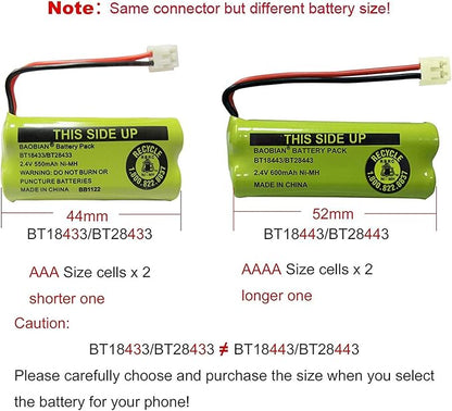 2.4V Rechargeable Cordless Phone Batteries Compatible with for AT&T/Lucent BT-18433 BT-184342 BT-28433 BT-284342 BT-6010 BT-8000 BT-8001 BT-8300 Empire CPH-515D CPH515D(Pack of 2)