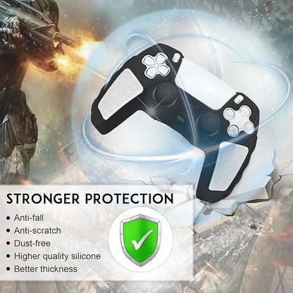 SIKEMAY Anti-Slip PS5 Controller Skin, Soft Thicken Non-Slip Studded Silicone Gel Grip Protective Cover Case for PlayStation 5 Controller Grip, 2 Pack with 8 x Thumb Grip Caps