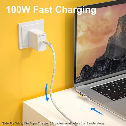 Fasgear 100W USB C to Type C 90 Degree Cable 10ft, USB 3.1 Gen 2 10Gbps Data 5A Power Delivery (PD) with Emarker Compatible for Link,VR Headset,PD Docking Station,HHD,MacBook,4K Displays, Grey