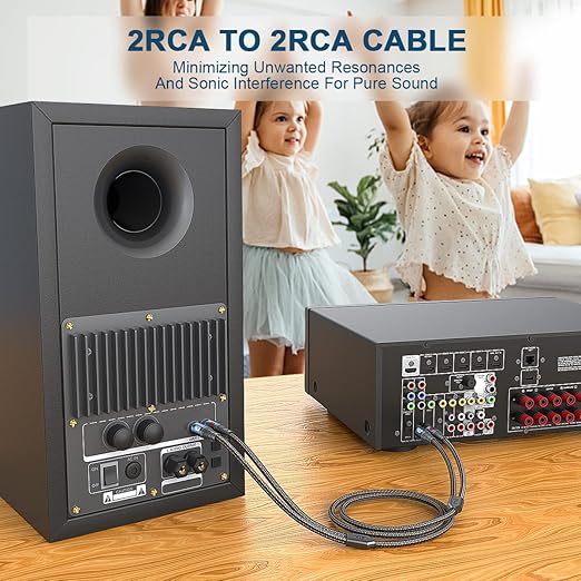 RCA Cable Subwoofer Cable 2RCA Male to 2RCA Male Stereo Audio Cable Y Splitter 24K Gold-Plated Nylon Braided Double Shielded Digital Analogue Supports Amplifiers,Home Theater,Hi-Fi System(10ft/3m)