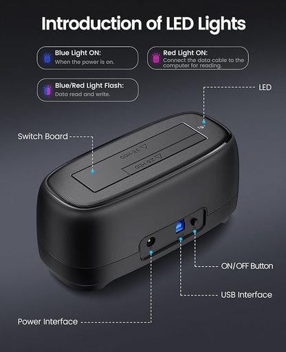 ORICO External Hard Drive Docking Station for 2.5/3.5 Inch HDD SSD USB 3.0 to SATA Hard Drive Dock Up to 22TB Support UASP 12V Power Adapter Supply-DD18