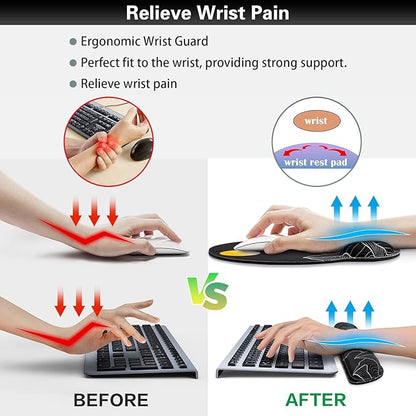 Mouse Pad Black, Ergonomic Keyboard Wrist Rest, Mouse Pad with Wrist Rest