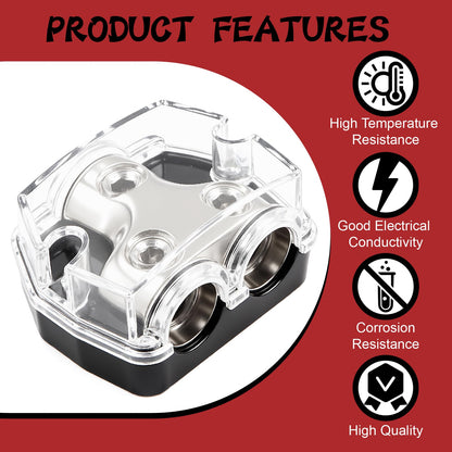 TuoLauthon 2 Way Power Distribution Block 1x 0 GA in 2X 0 GA Out Circuit Protector Distribution Connecting Blocks for Car Audio Splitter,2Pcs with Installation Kit