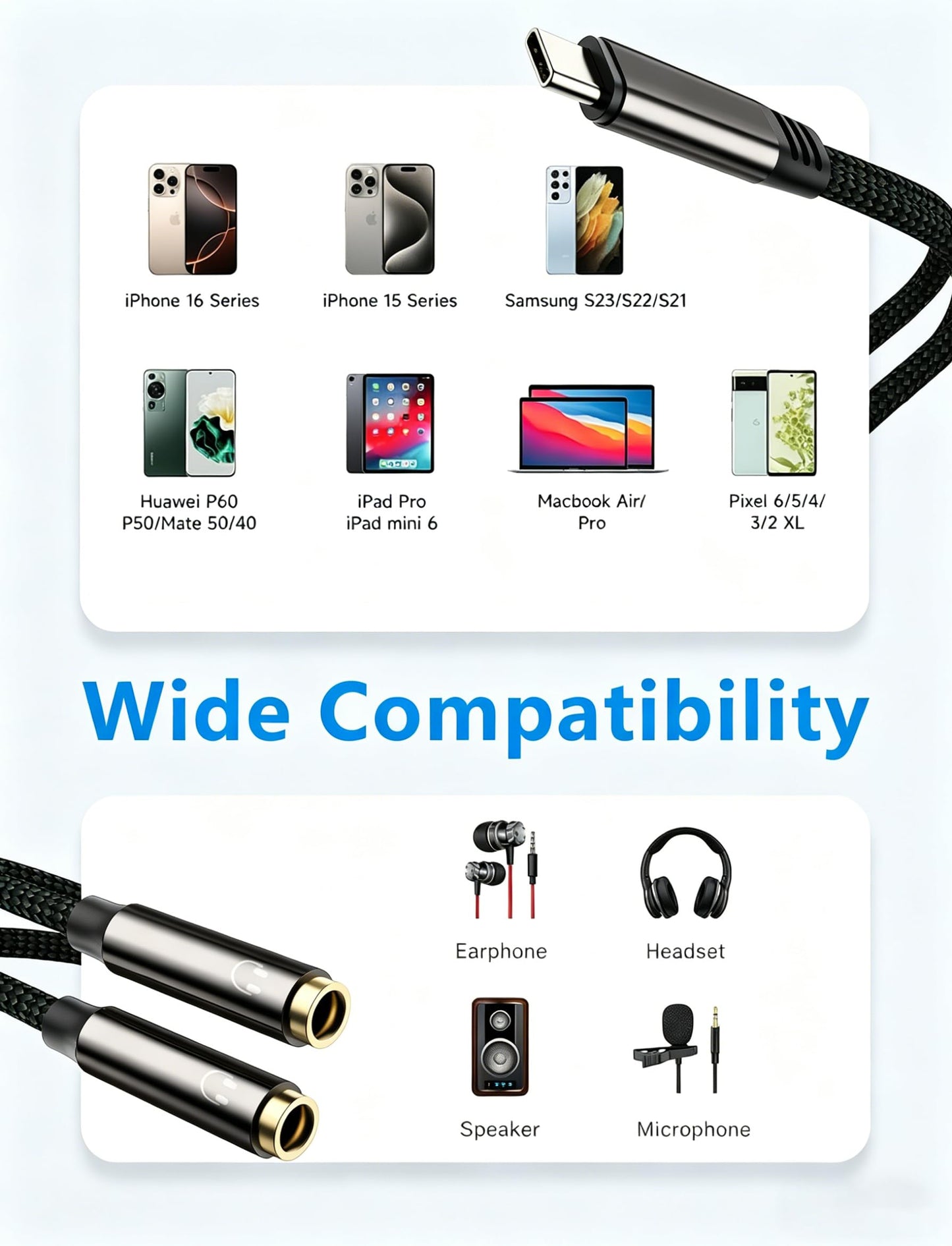 VIOY 2 Pack USB C to Dual 3.5mm Female Y Audio Headphone Splitter Adapter