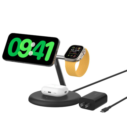 Belkin Qi2 15W Magnetic Wireless Charging Stand, 3 in 1 Fast Charger