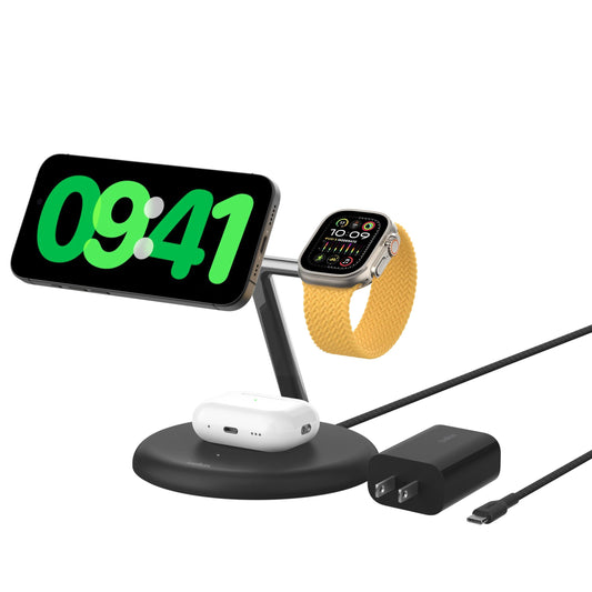 Belkin Qi2 15W Magnetic Wireless Charging Stand, 3 in 1 Fast Charger