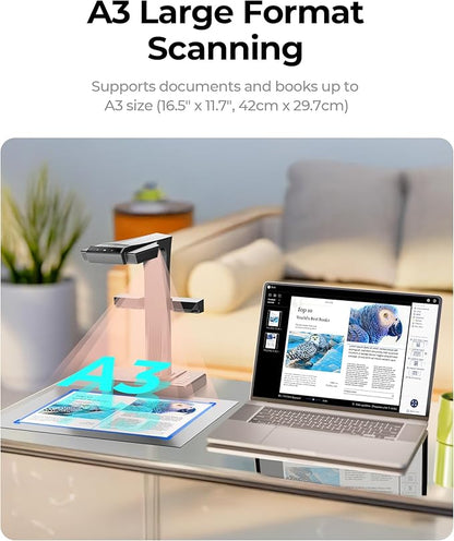 CZUR ET MAX Professional Book Scanner, 38MP Document Camera, Laser Curve-Flatten, USB High Speed Document Scanner, 180+ Languages OCR, Capture A3, Support HDMI, for Windows/MacOS/Linux