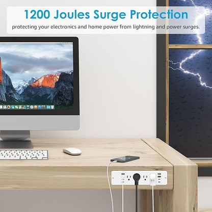 HHSOET 16 in 1 Recessed Power Strip Flat Plug, 30W Fast Charging Furniture Outlet with USB, Conference Recessed Surge Protection with 8 AC Plugs, 4 USB Ports 4 USB-C, 6ft Power Cord.(White)