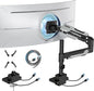 ARES WING Single Monitor Mount with USB, Ultrawide Monitor Arm for 24 to 57 Inch Heavy Duty Curved Screen, Adjustable Gas Spring Monitors Arm Stand up to 66LBS with 75/100/200 Vesa Mount, Black
