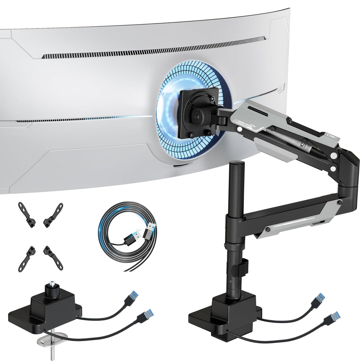 ARES WING Ultrawide Monitor Arm for 24 to 57 Inch Screen, Black