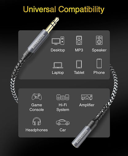 BlueRigger Headphone Extension Cable (35FT, 24K Gold Plated Jack, Hi-Fi Sound, 3.5mm Male to Female Stereo Audio Cable) – Aux Cord for iPod, Laptops, Smartphones, Speakers, Tablets, Home Car Stereo