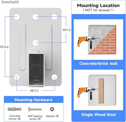 suptek Large Dual Side Clamping Bookshelf Speaker Wall Mounting Bracket for Large Surrounding Sound Speakers, Hold up to 66lbs White SPM201XLW