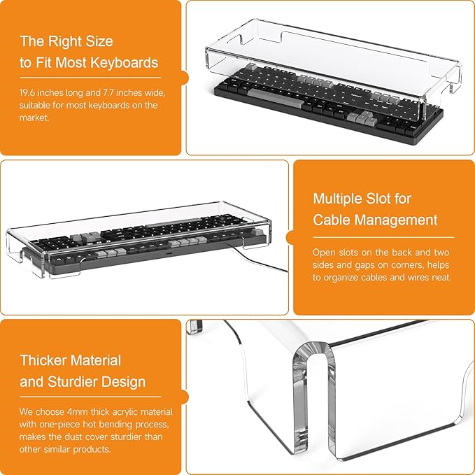 BEEGO Mechanical Computer Keyboard Cover - Clear Acrylic Keyboard Cover Keyboard Dust Cover Mechanical Keyboard Cover Full Size Keyboard Protector
