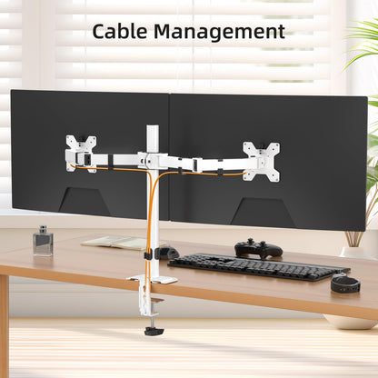 Suptek Dual Monitor Desk Mount, Adjustable Dual Monitor Arm for 2 Monitor Screens up to 43 inch, 15.75" Pole Monitor Stand for Desk, Holds up to 22 lbs,White(MD9442LW)