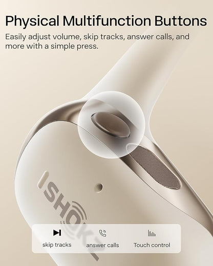 SHOKZ New OpenFit 2 Open-Ear Headphones, True Wireless Bluetooth Earphones with Microphone, Earhook Earbuds with 48 Hours of Playtime, Fast Charging, IP55 Water-Resistant, with Carrying Bag, Beige